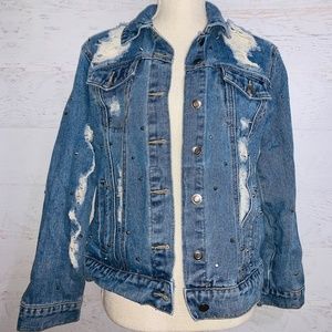 Forever 21 studded/disstressed jean jacket